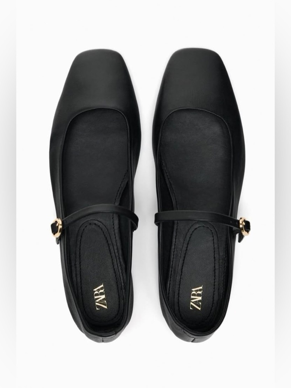 Zara Leather Mary Jane Ballet Flats — EU 39 — Black